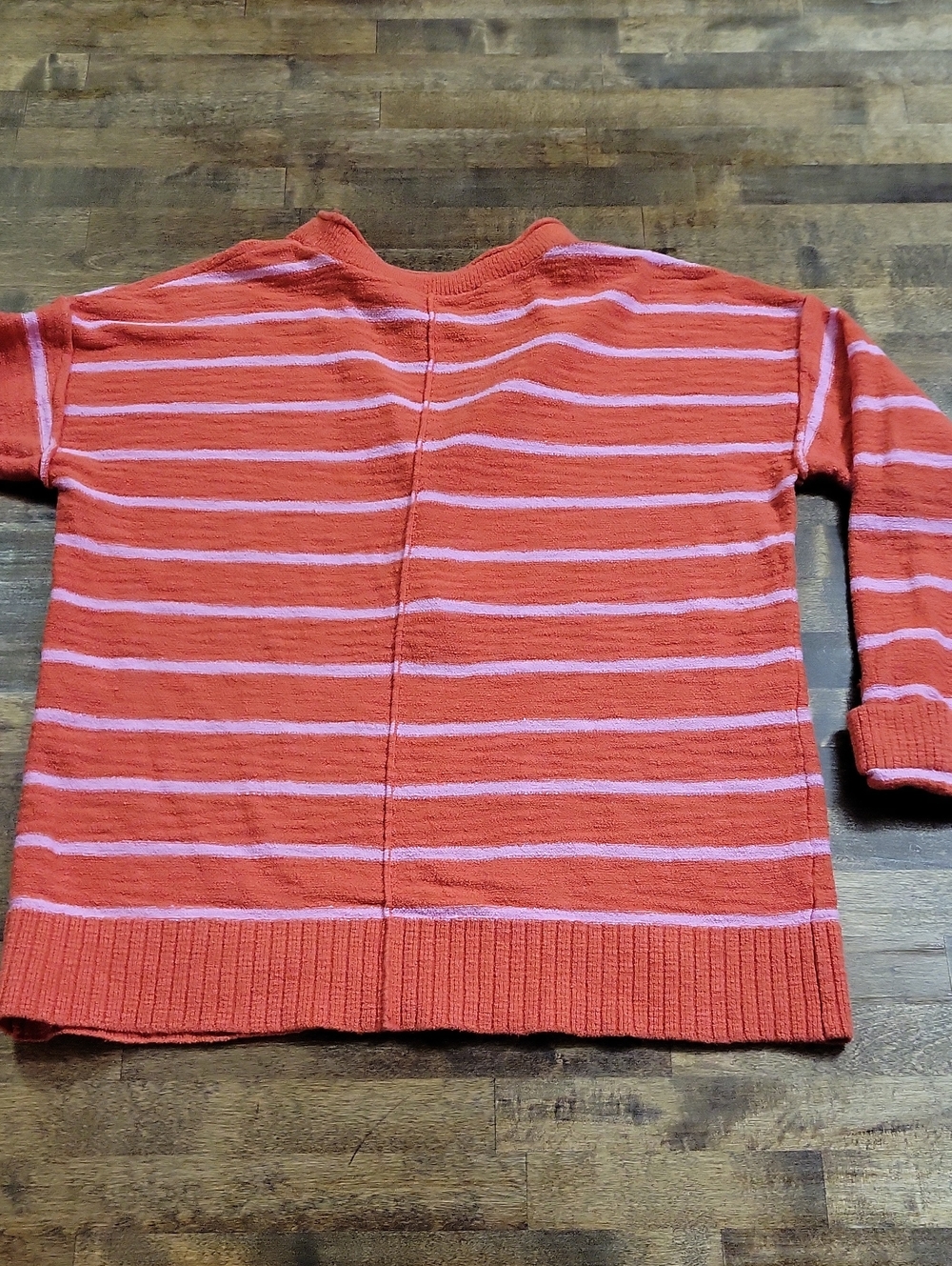 LOFT Coral Pink Striped V-Neck Button Sweater Size XS - Picture 9 of 15